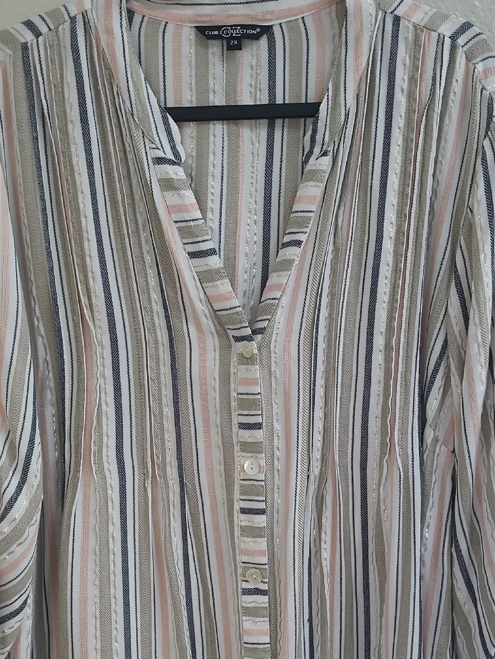 Club Z Collection Striped Button-Front Tunic Top in Blush, Navy & Cream Size 2x - Picture 7 of 7